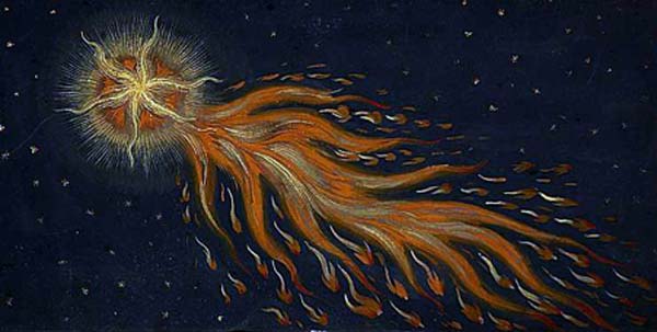 "In 1007 A.D., a wondrous comet appeared. It gave off fire and flames in every direction," wrote Augsburger Wunderzeichenbuch in The Book of Miracles in the 16th century. An ancient painting of a comet with tail from The Book of Miracles. (Public Domain)