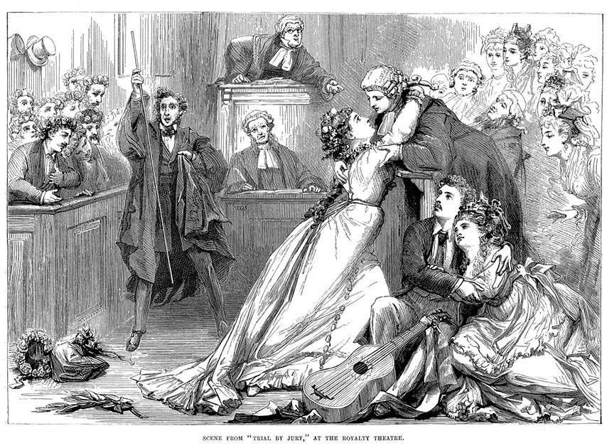 A scene from Trial by Jury, May 1875 (Public Domain)