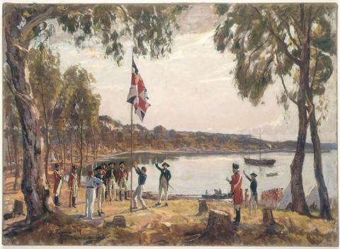 The Founding of Australia. By Capt. Arthur Phillip R.N. Sydney Cove, Jan. 26th 1788. (Public Domain)